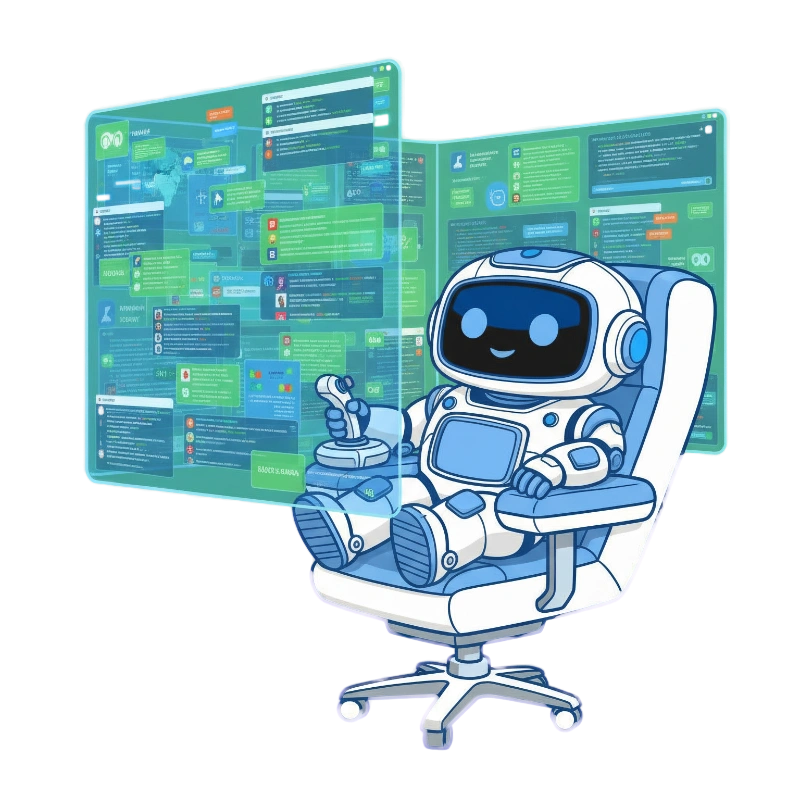 Визуализация технологии Открытые линии в Контакт-центре Битрикс24 — робот обрабатывает чаты и сообщения в едином окне CRM.